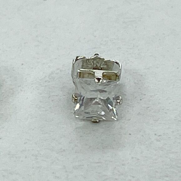 SHA Signed Silver Tone Clear Square Rhinestone Earrings Pierced Pair - Picture 9 of 9